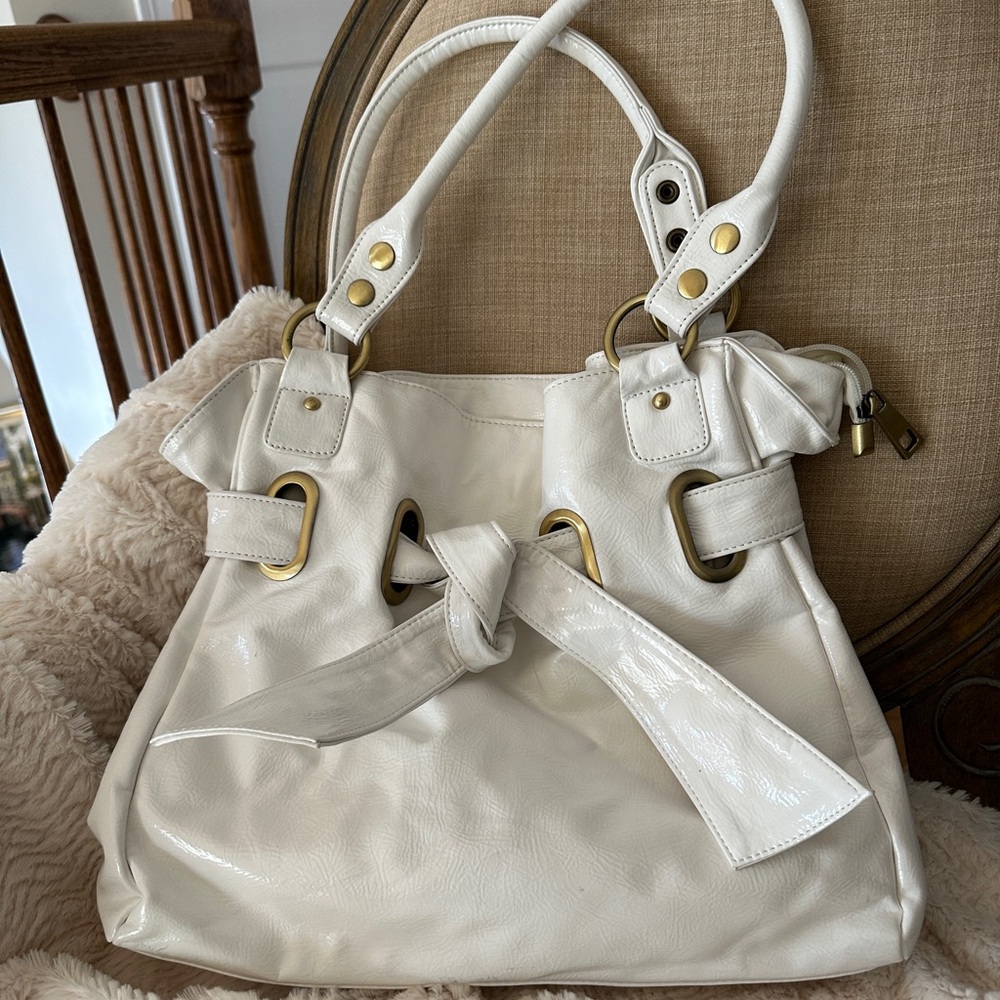 Chic White Handbag with Gold Accents